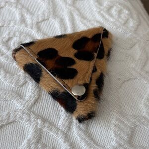 Leopard Print Triangle Coin Pouch - Tan and Black